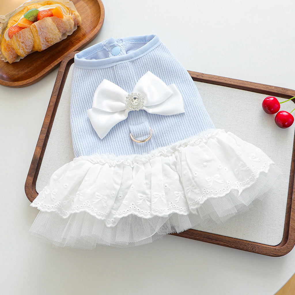 Dog Princess Dress with Bow Puppy Girl Tulle Dress Pet Clothes for Small Dogs Cats