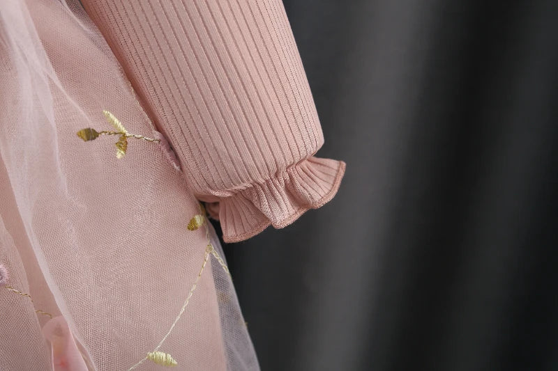 (3 Months -3 Years Old) Autumn And Winter New Pink Baby Girl Princess Dress, Sweet Bow Children'S Long Sleeved Clothes