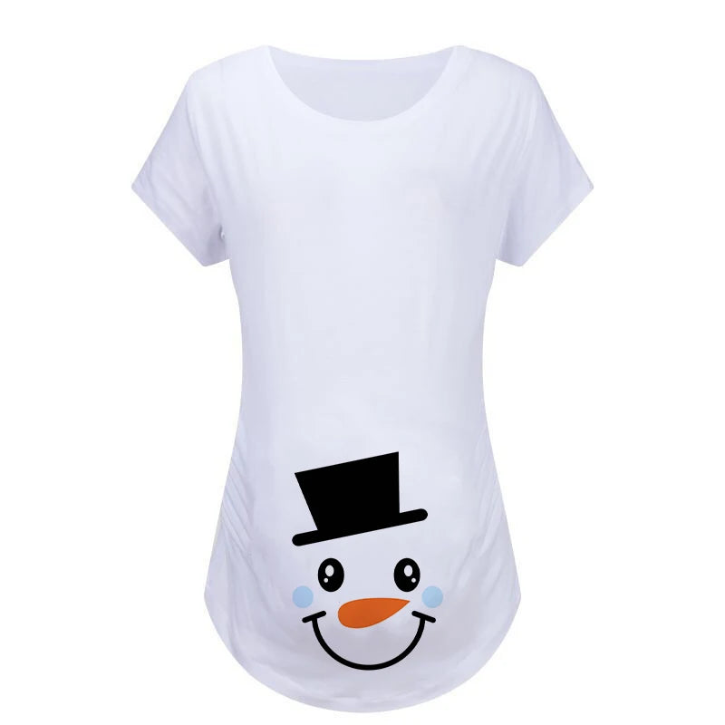 Christmas Womens Maternity T-shirt Santa Baby Printed Pregnant Women T Shirt Pregnancy Casual Short Sleeve T Shirt White Clothes