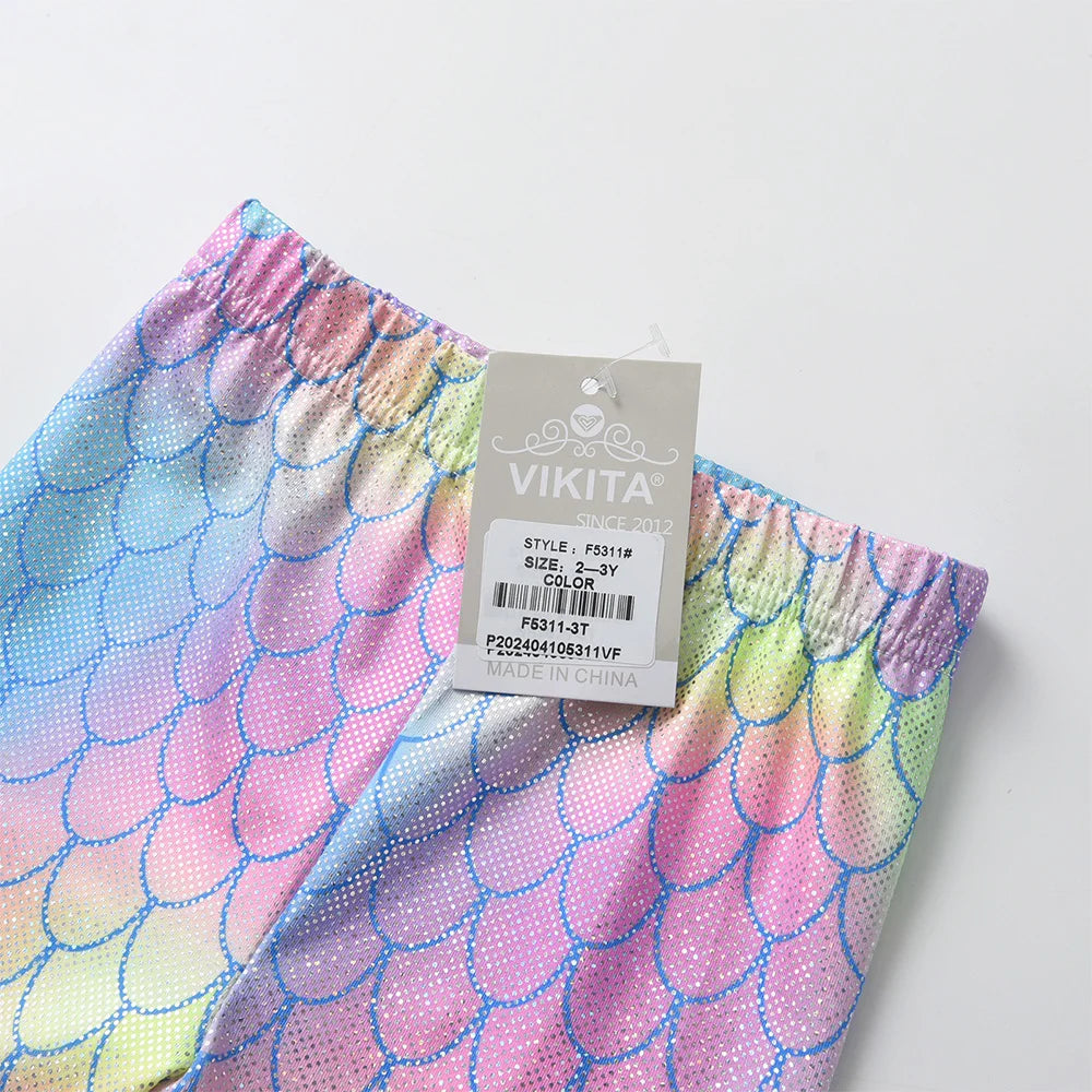 VIKITA Kids Mermaid Print Leggings Girls Colorful Skinny Pants Toddler Casual Pencil Trousers Daily Casual Wear Children Clothes