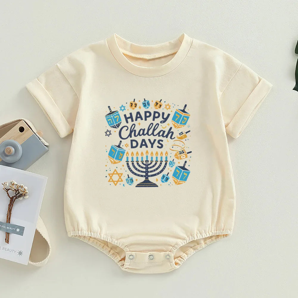 Happy Hanukkah Baby Bubble Romper Jewish  Oversized T-Shirt Romper Shirts Chanukah Boys Girls Clothes Hanukkah Infant Jumpsuit