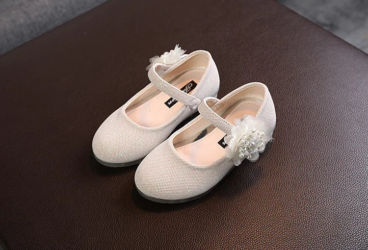 Korean Style Fashion Kids Beaded Little Flowers Leather Shoes Girls Princess Shoes Children Crystal Soft Bottom Dancing Shoes