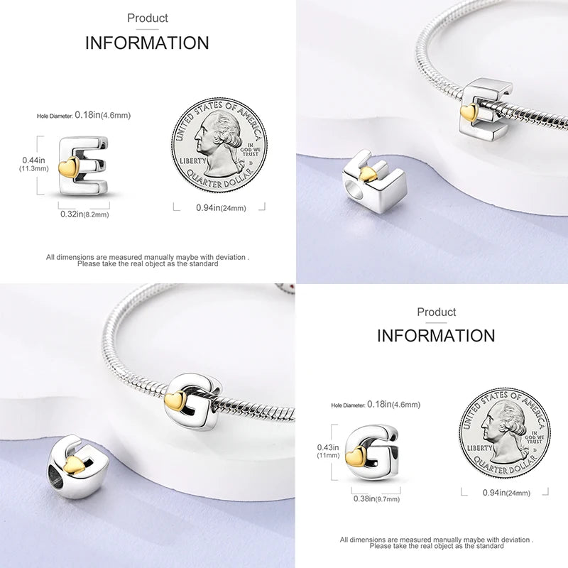 925 Sterling Silver DIY Alphabet Charms Beads LOVE Heart Letter Fit Original Bracelet Bangle Necklace Jewelry Marking Gift