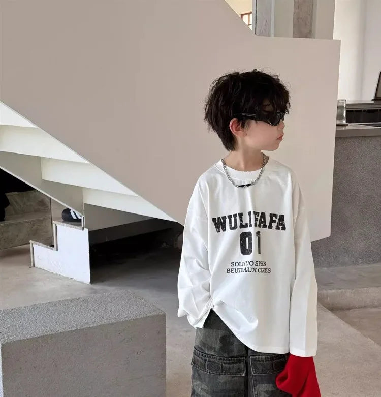 Boys' Vintage Hip-Hop CAMO Wide-Leg Jeans Kids' Spring Autumn 2025 New Release Medium-Large Denim Pants