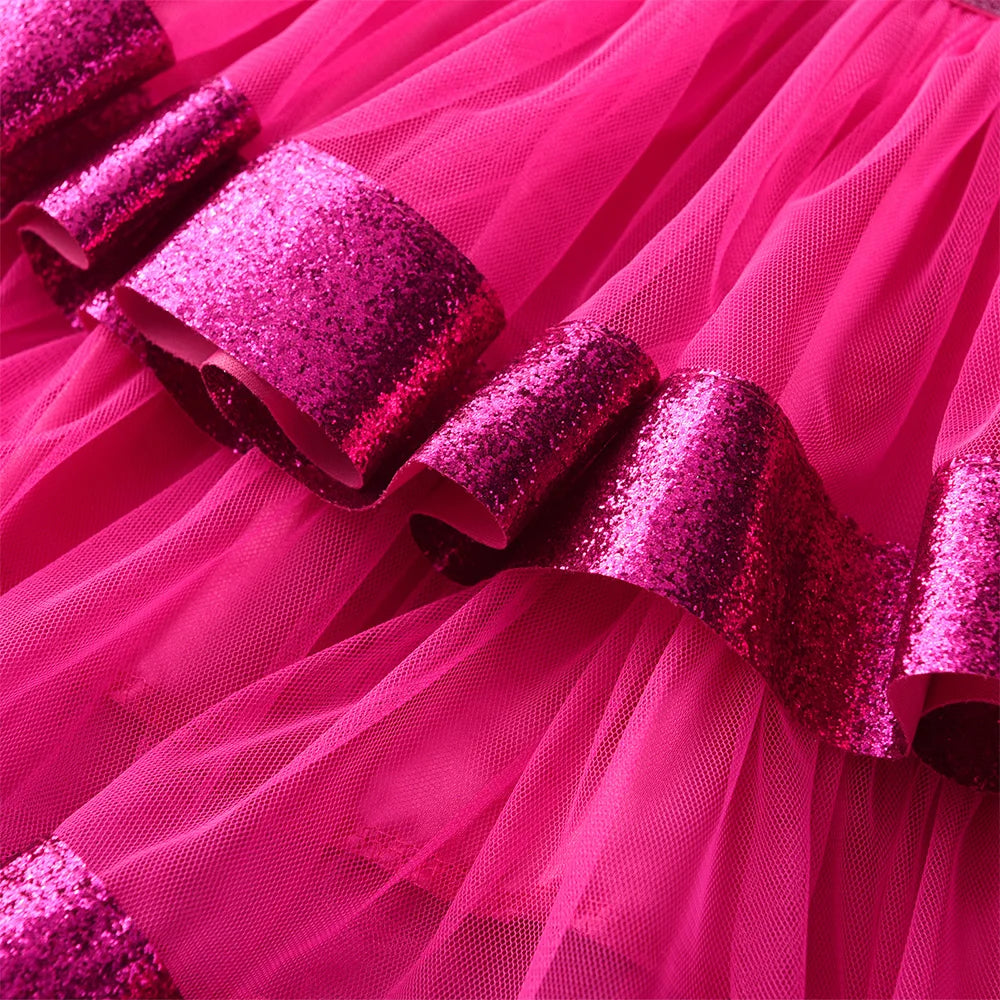 VIKITA Girls Christmas New Year Tutu Skirt Girls Party Princess Mini Skirt Kids Red Mesh Xmas Layered Skirts Kids Clothes 3-10Y