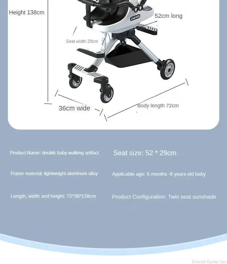 Lightweight Double Stroller with Canopy for Infants & Toddlers Travel Twin Umbrella Stroller Compact Easy Fold Aluminum Frame