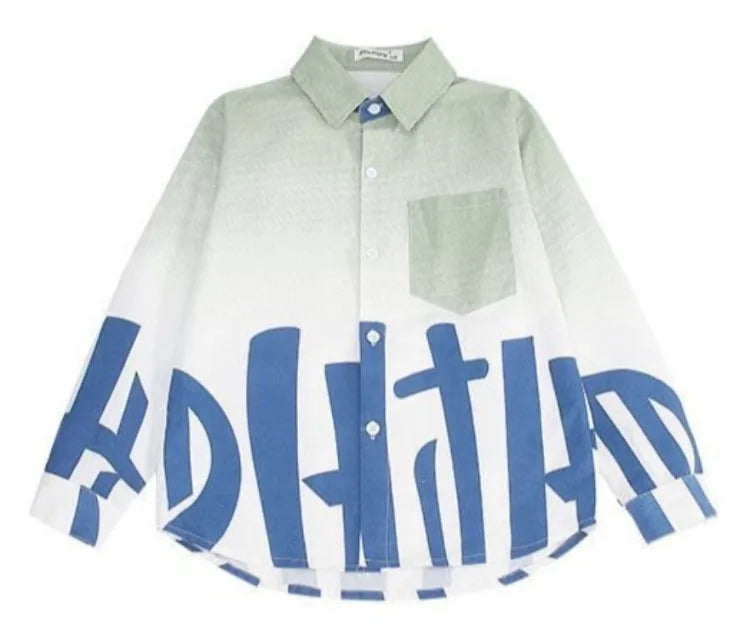 2025 Trendy Tween Boys Gradient Shirt Spring Autumn Summer Kids Clothing Hot Sale Unique Fashion Design