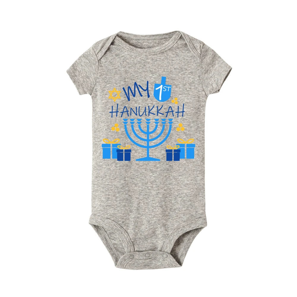 My First Hanukkah Print Baby Bodysuit Boys Girls Jewish Chanukah Short Sleeve Romper Infant Newborn Holiday Outfits Kids Clothes