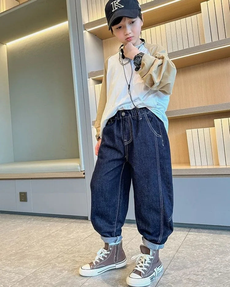 Designer Boys Autumn Winter 2025 New Casual Stretchable Denim Jeans Long Pants Boys' Fashionable Trousers