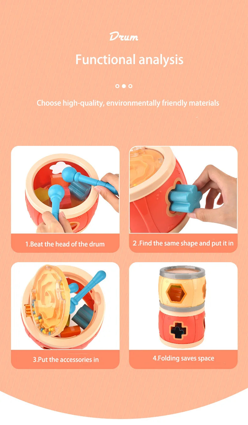 Baby Drum Colorful Rolling Drum Musical Instrument Toy For Toddlers Preschool Educational Toy Rhythm Sound Music Learning Gift