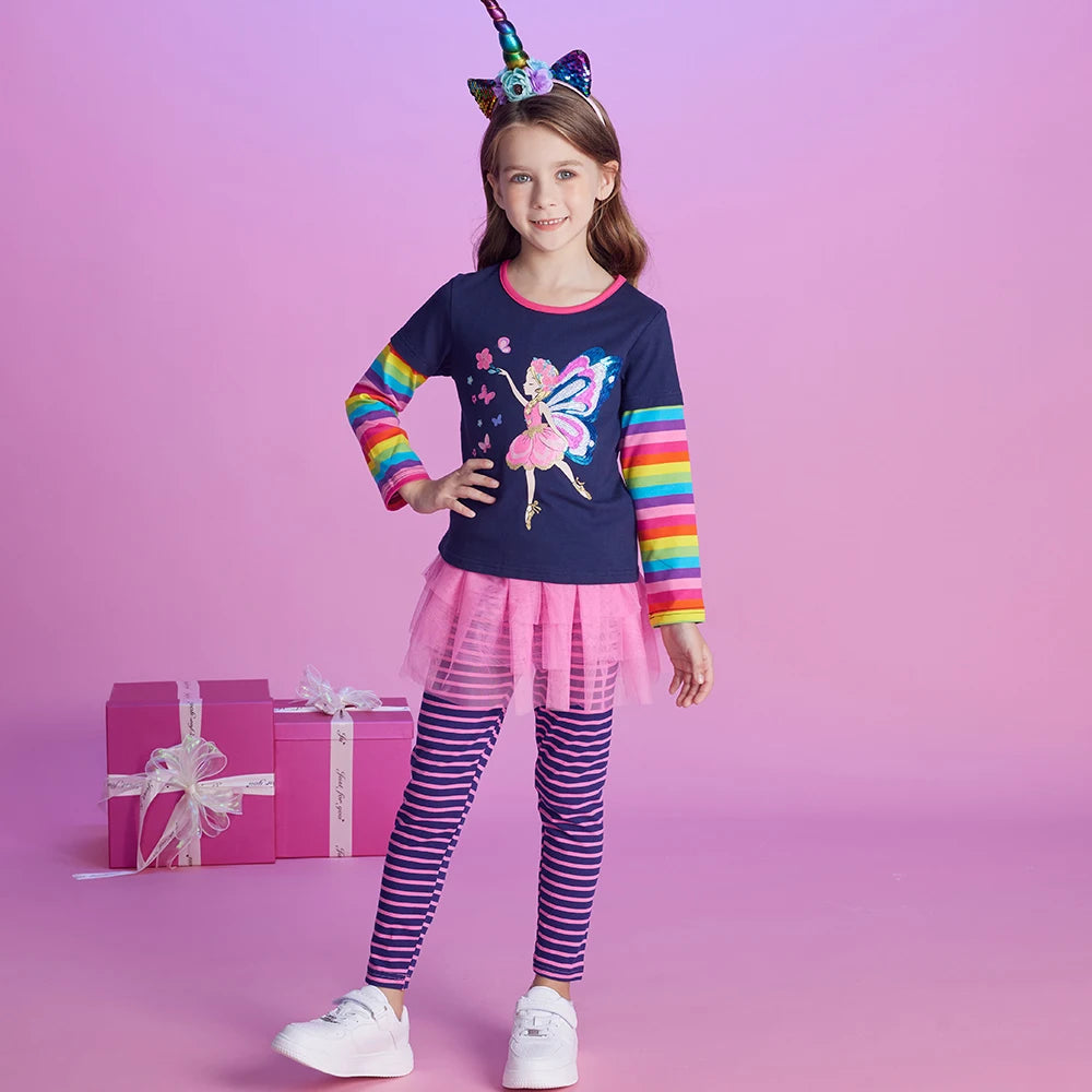 DXTON Toddlers Girls T-shirt Autumn Spring Children Long Sleeve T-shirts Floral Kids Top Tee For Girls Butterfly Cotton Clothing