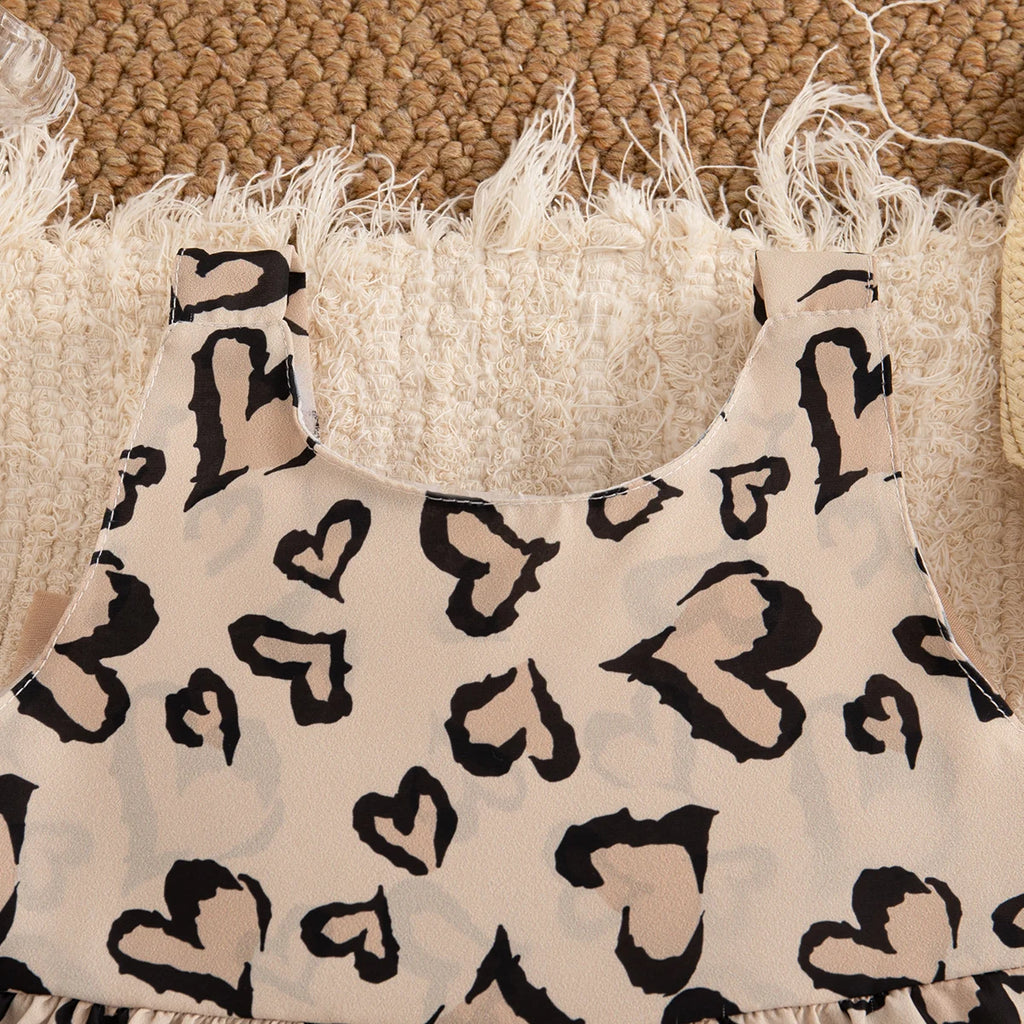 6-24 Months Summer New Sweet Bow Baby Girl Dress, Cute Leopard Print Children'S Clothes With Free Hat For Beach Parties