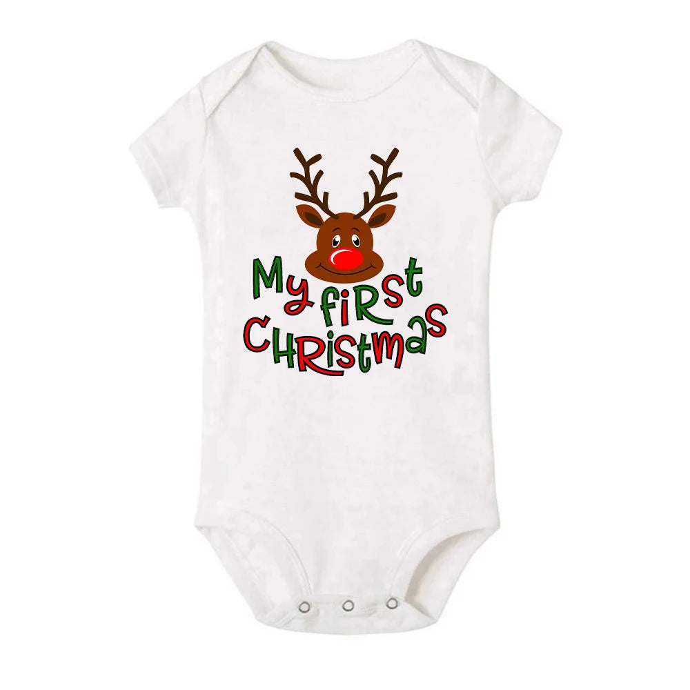 It Is My First Christmas Baby Short Sleeve Romper Toddler Baby Boy Girl Clothes Outfit Bodysuit Newborn Ropa Xmas Best Gifts