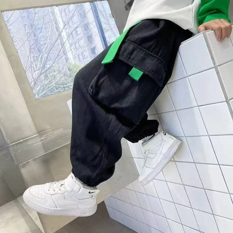 2025 Spring Boys' Casual Cargo Pants - Loose Fit Trendy Sweatpants for Kids, Versatile Streetwear, Durable Kids' Pants (3-14Y)
