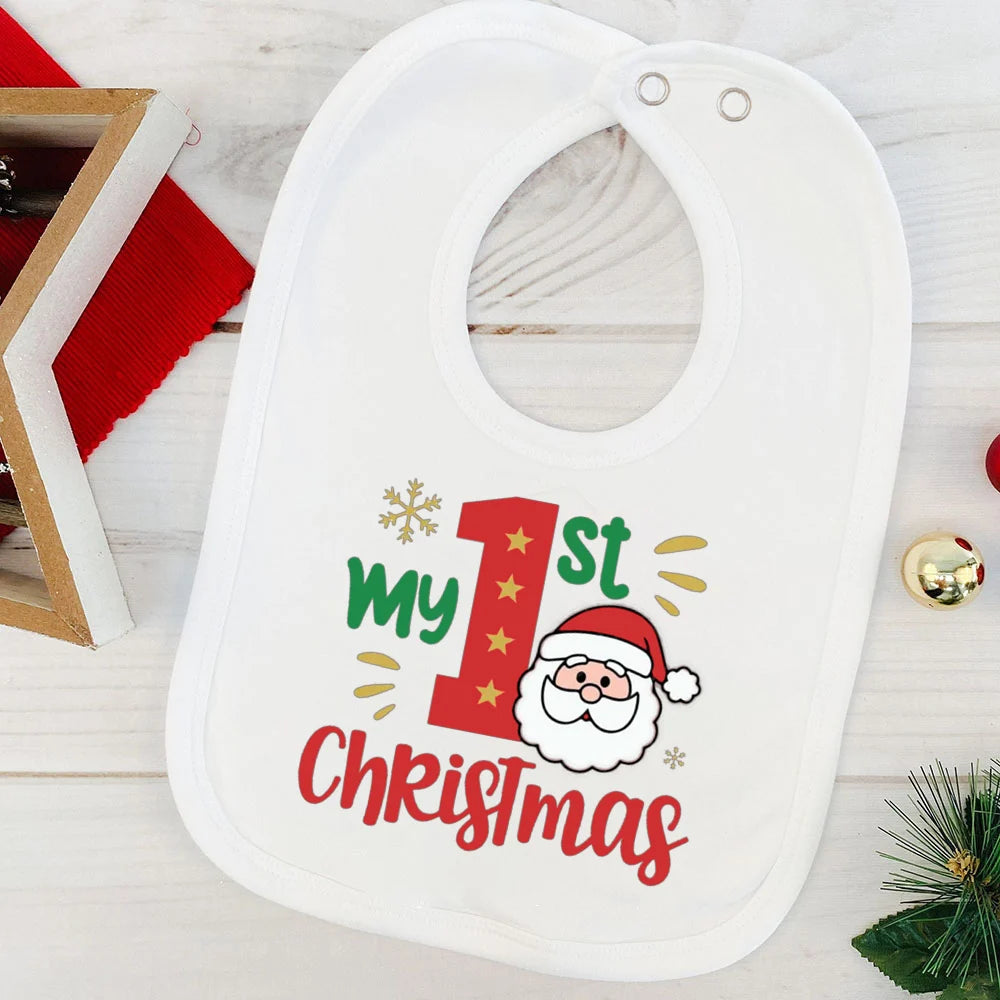 My First Christmas Baby Bib Boy Girl Cute Burp Cloths Xmas Infant Bibs Newbron 1st Christmas Bib Gift Xmas Party Toddler Bibs