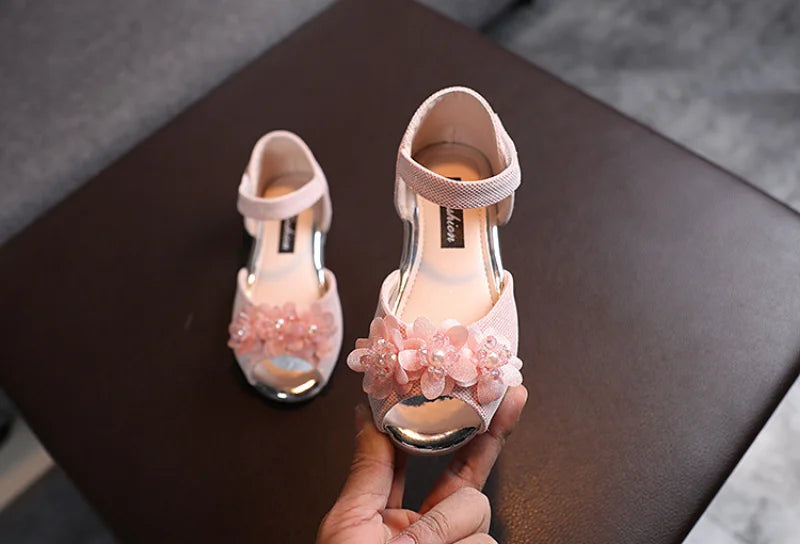 Girls Rhinestone Flower Shoes Low Heel Flower Wedding Party Dress Pump Shoes Princess Shoes For Kids Toddler
