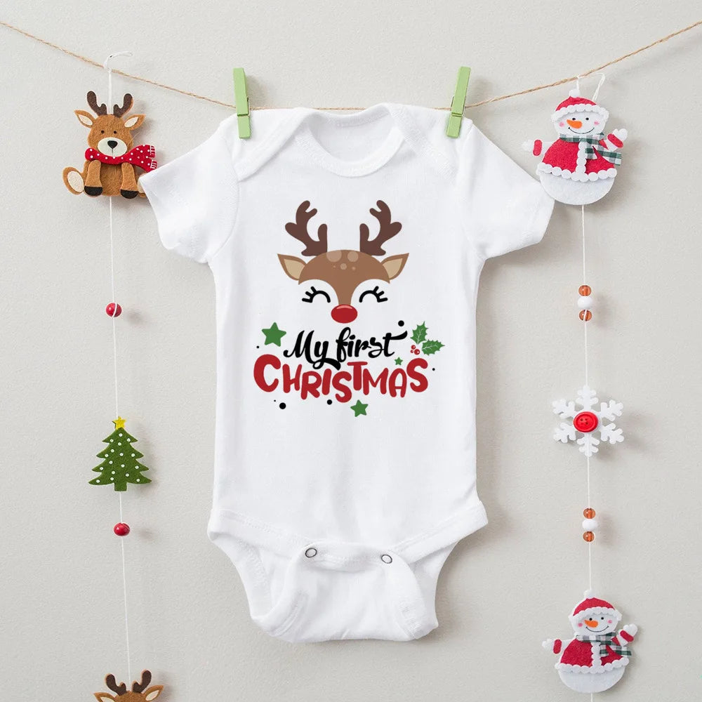 First Christmas Print Baby Bodysuits Boys Girls Xmas Cute Clothes Toddler Romper Newbron Christmas Gift Xmas Party Outfits
