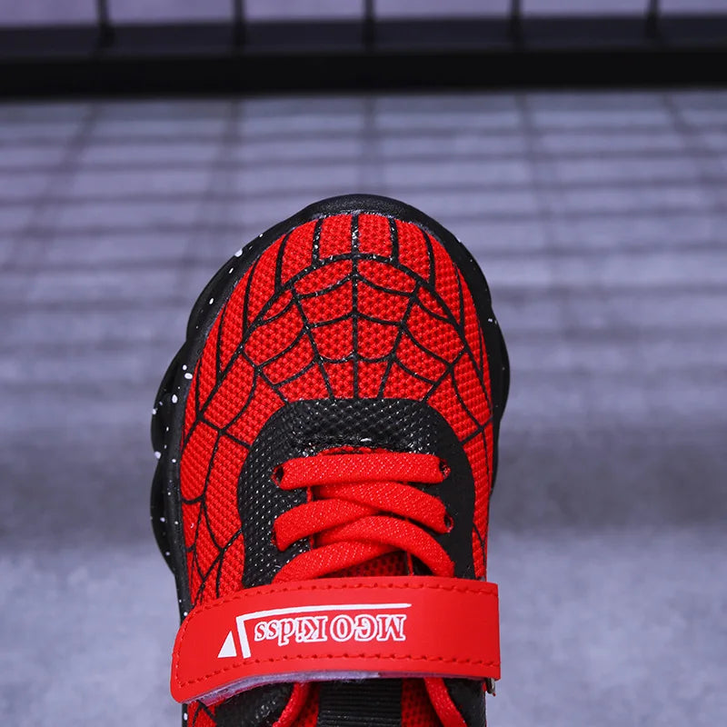 Disney LED Casual Sneakers Spider-Man Red Black For Spring Boys Mesh Outdoor Shoes Children Lighted Non-slip Shoes Size 21-30