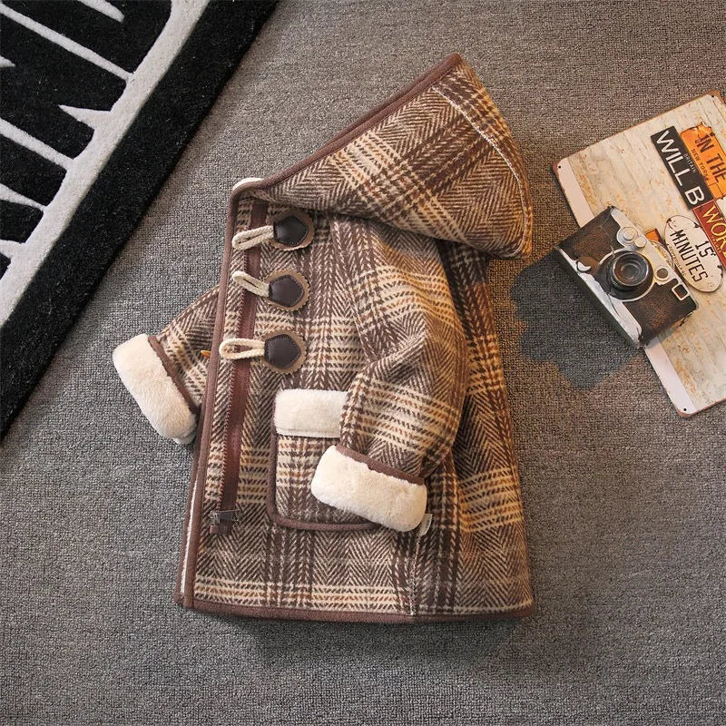 Boys Winter Wool Coat 2025 New Style Kids Thickened Fleece Lined Plaid Wool Jacket Thick Winter Clothing