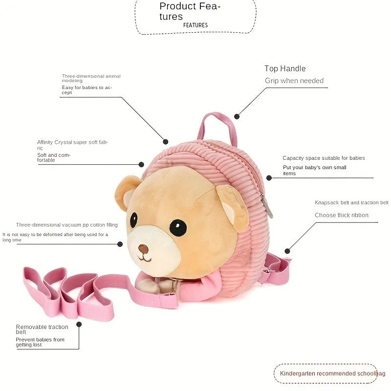 Cartoon Toddler Mini Backpack with Anti-Lost Harness, Cute Animal Backpack Safety Leash Storage Bag for Boys and Girls