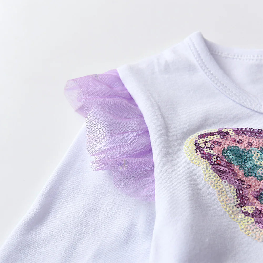 VIKITA Girls Butterfly Sequined Elegant Dress Kids Autumn Spring Purple Gradient Mesh Tulle Princess Party Performance Prom Gown