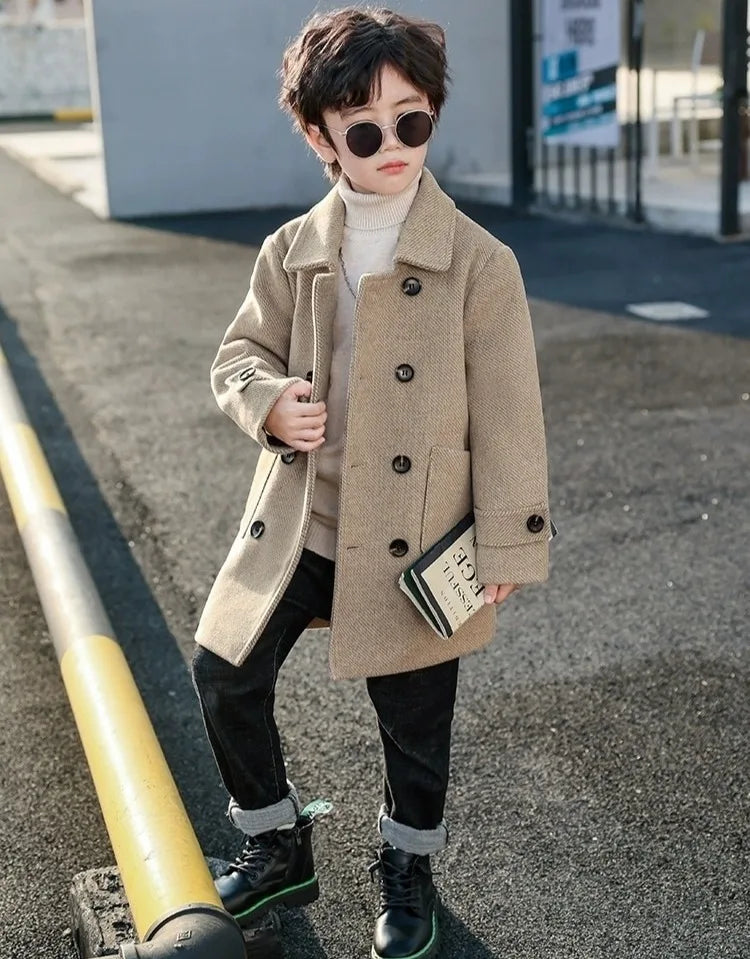 2025 Autumn Winter Kids Korean Style Plus Size Warm Thickened Wool Coat Windbreaker Stylish Outdoor Jacket