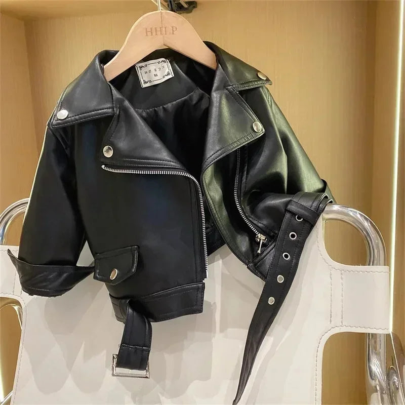 Boys Pu Leather Jackets Spring Autumn Children Handsome Outerwear Kids Zipper Trends Coats Baby Classics Clothes 2-8 Years