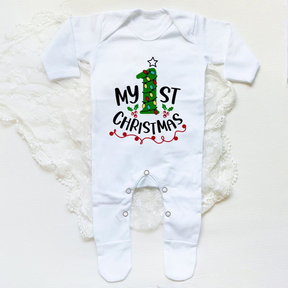 1st Christmas Babygrow Sleepsuit Boys Girls Cute Clothes Baby First Christmas Gift Toddler Xmas Sleepsuit Baby White Bodysuit
