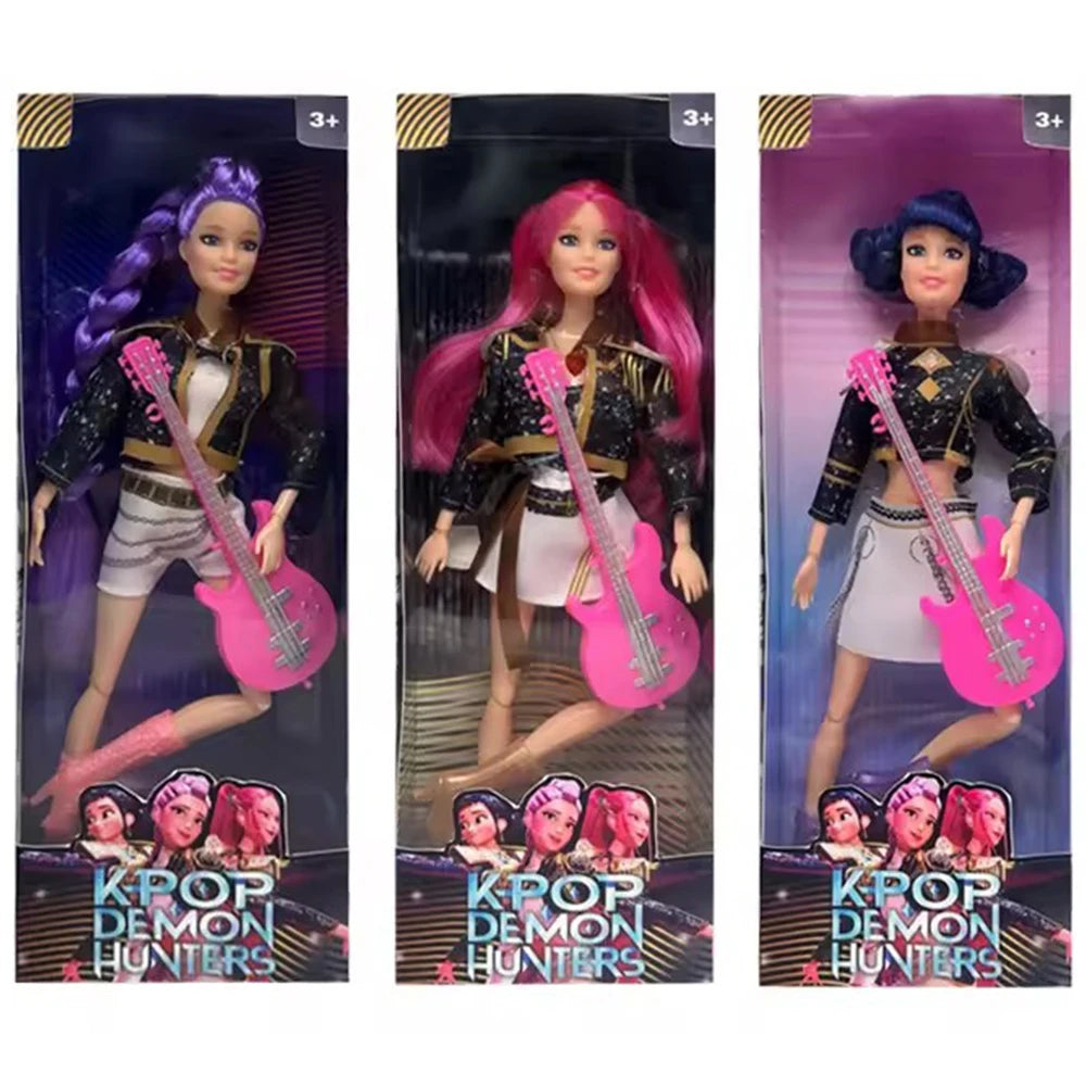 %%Christmas Gift Doll Anime K-Pop Demon Hunters Doll Rumi/Mira/Zoey Toy with Pink Guitar Colorful Light-Up Feature & Theme Song
