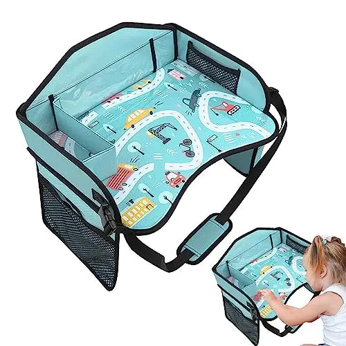Kids Travel Tray for Toddler & Kids Car Seat, Lap Tray for Airplane, Carseat Table Tray with Organizer for Road Trip Activities