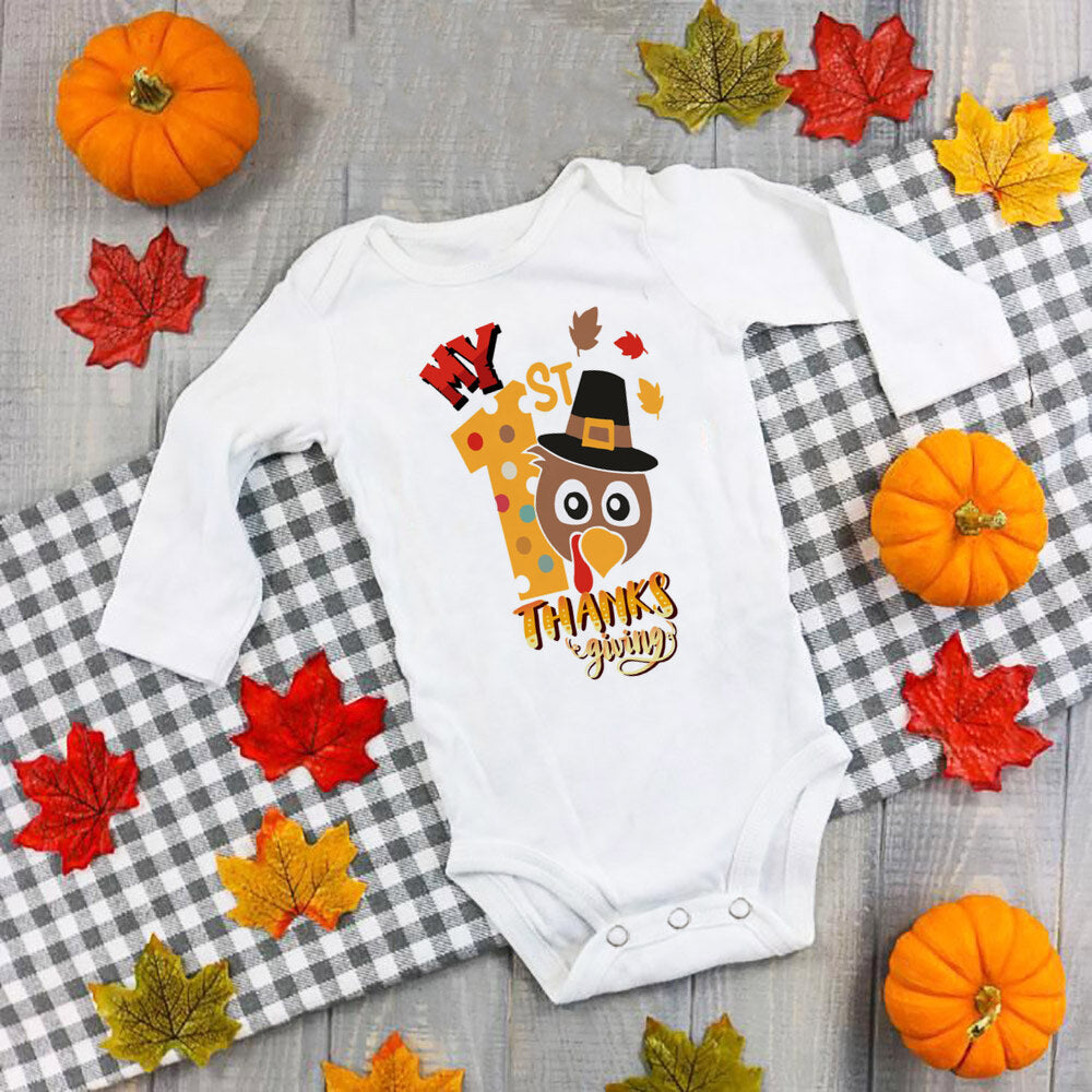 My First Thanksgiving Baby Bodysuit Infant Turkey Romper Girl Boy Cute Clothes Thanksgiving Baby Gift Fall Toddler Jumpsuit