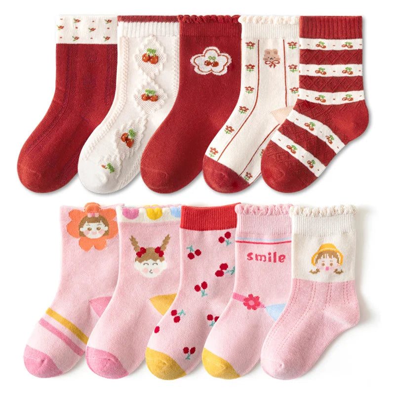 5/10 pairs Kids Socks Sets for Girls 2025 Cute Cartoon Unicorn Floral Print Children Ankle Short Breathable Cotton Toddler Sock