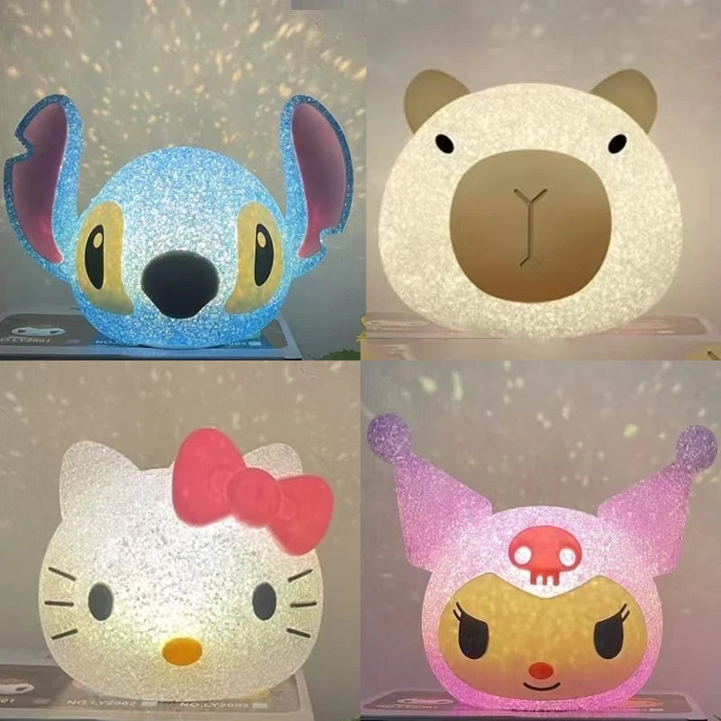 Disney Stitch Particle Projection Night Light Cartoon Hello Kitty Kuromi 3D Doll Reading Lamp Creative Desk Lamp Kids Gifts