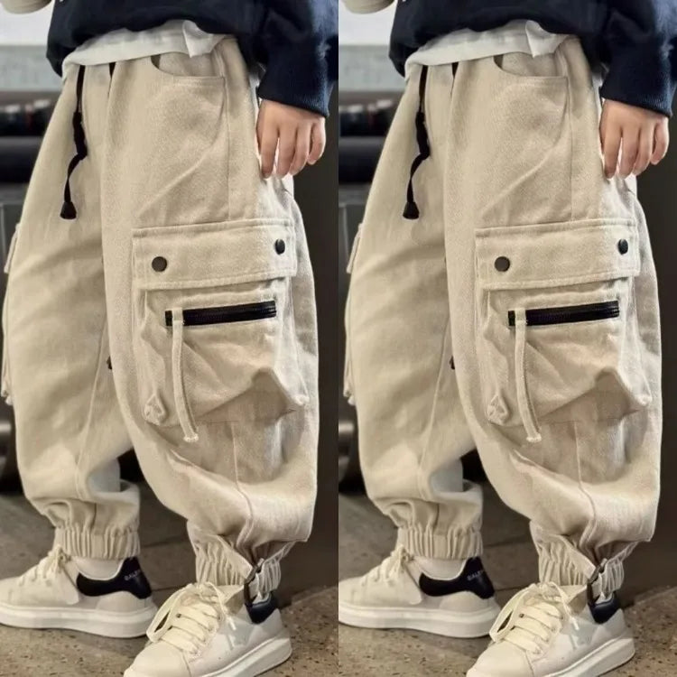 2025 New Boys' Cargo Pants Spring Autumn Casual Street Dance Cuffed Ankle Long Pants Toddler Boys