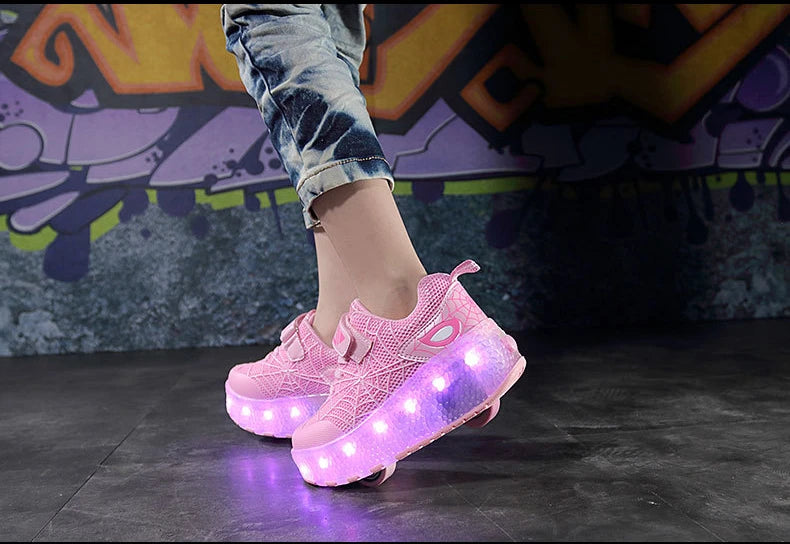 Boys Girls Roller Shoes LED Light Up USB Charging Children Roller Skate Casual Skateboarding Shoes Sports Shoes Kids Sneakers