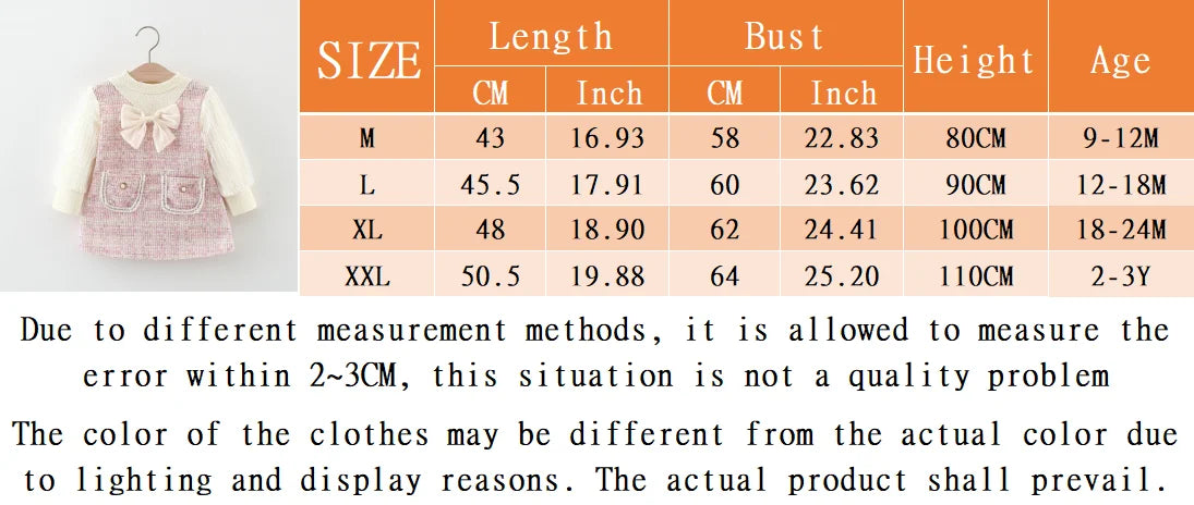 Spring And Autumn New Sweet Bow Baby Girl Princess Dress, Pink Checkered Children'S Clothes For Babies Aged 9 Months To 3 Years