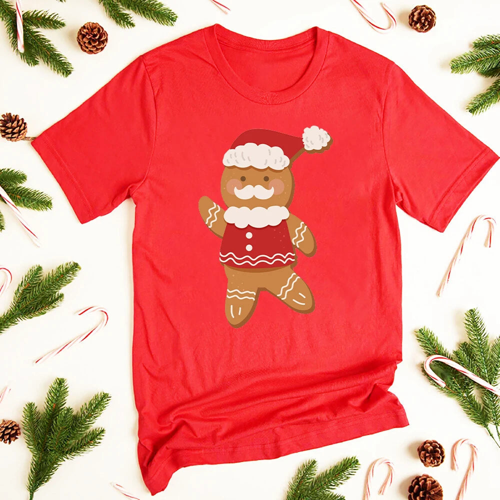 Christmas Cookie Print Family Matching Outfits Mommy Daddy Daughter Son Kids T-shirt Red Short Sleeve T Shirt Xmas Party Clothes