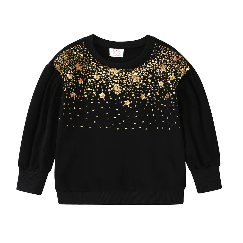 VIKITA Girls Golden Starry Sweatshirts Teenagers Fall Spring Sports Wear Girls Casual Cotton Soft Tops Kids Sweatshirts Costumes