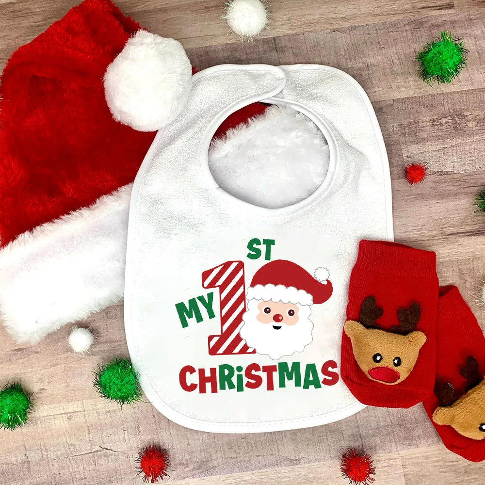 My First Christmas Baby Bib Boy Girl Cute Burp Cloths Xmas Infant Bibs Newbron 1st Christmas Bib Gift Xmas Party Toddler Bibs