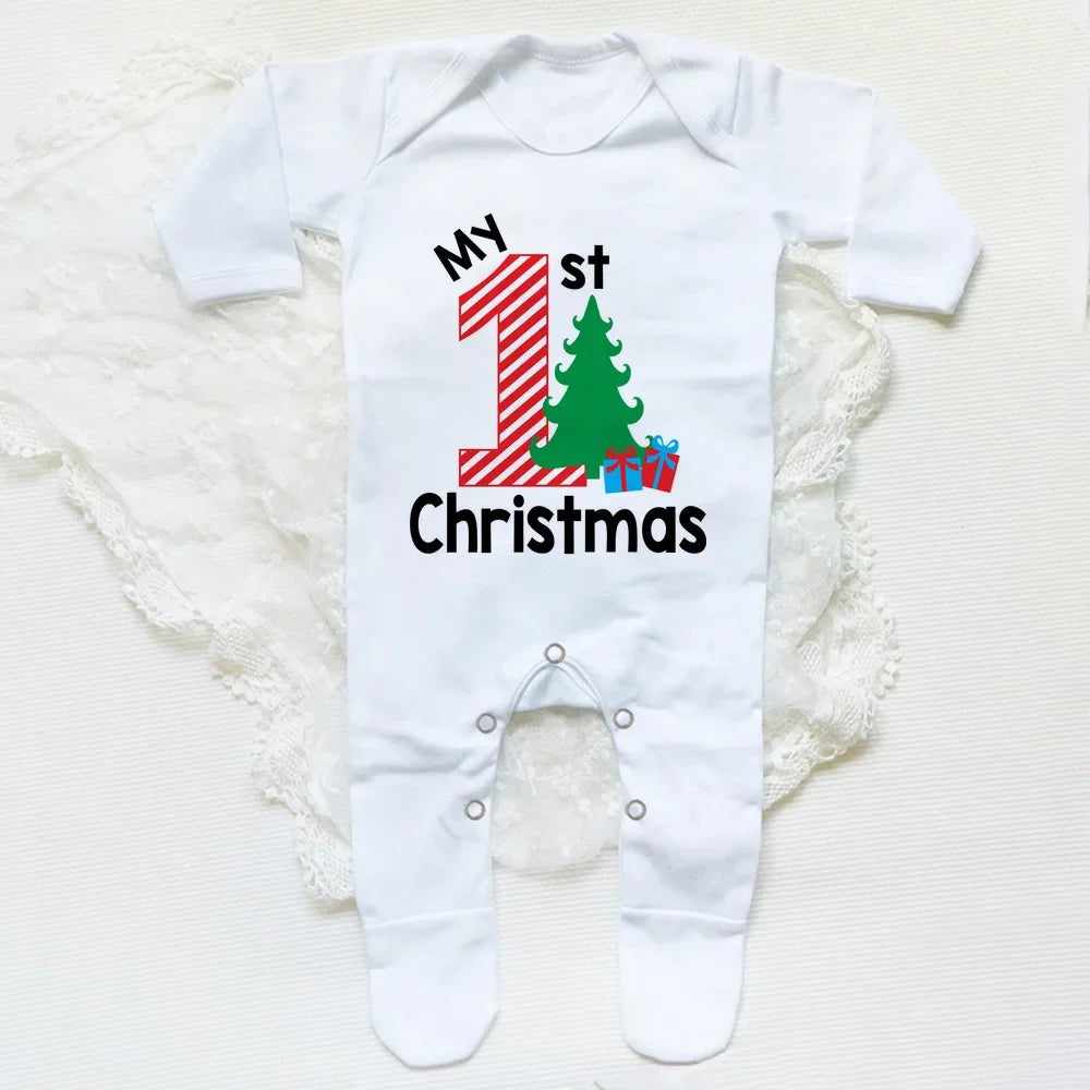 First Christmas Babygrow Sleepsuit Xmas Infant Sleepsuit Boys Girls Cute Clothes Toddler Christmas Gift Baby Xmas Party Outfits
