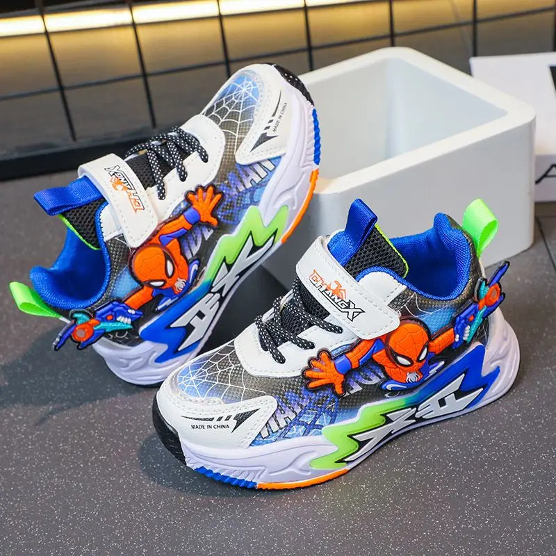 Kids'Casual Shoes Mesh Spider-Man Spring Shoes For Boys Flat Outdoor Basketball Anti-slip Breathable Blue Red Shoes Size 27-38