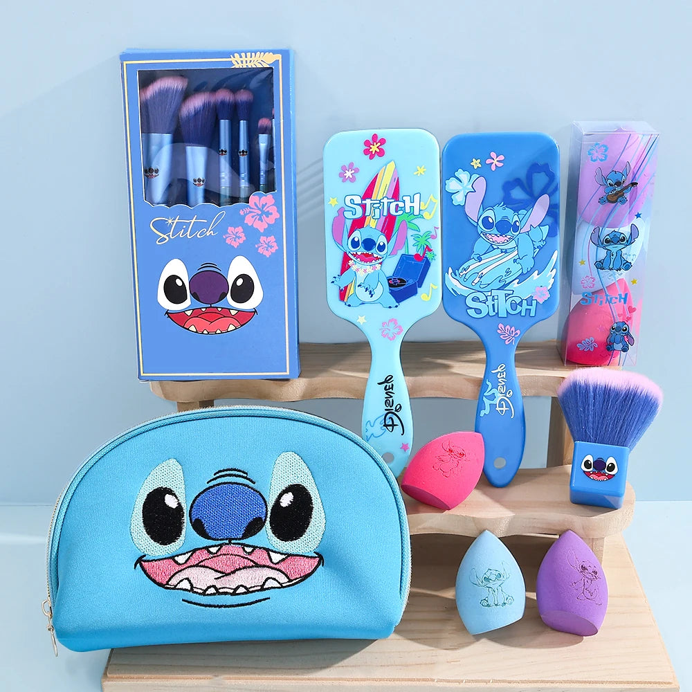 Cartoon cute Stitch makeup brush set, creative makeup tools, suitable for girls' birthday parties, holiday gifts