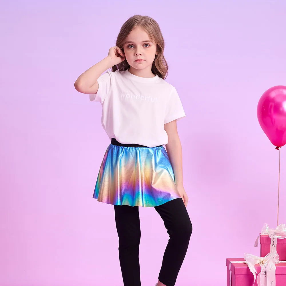 VIKITA Girls Legging Skirt-Pants Kids Gradient Tights Children Cotton Casual Pencil Pants Girl Skinny Fake 2 Pcs Skirt-pants