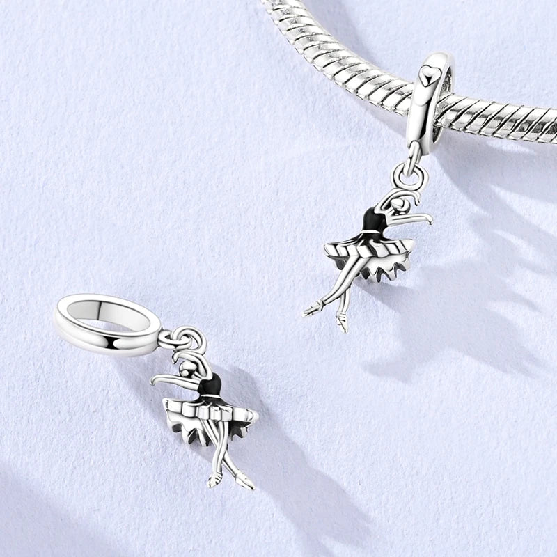 925 Sterling Silver Original Pink Ballet Shoes Charms Ballet Dancer Pendants For Women DIY Bead Fit Original Bracelet Necklace
