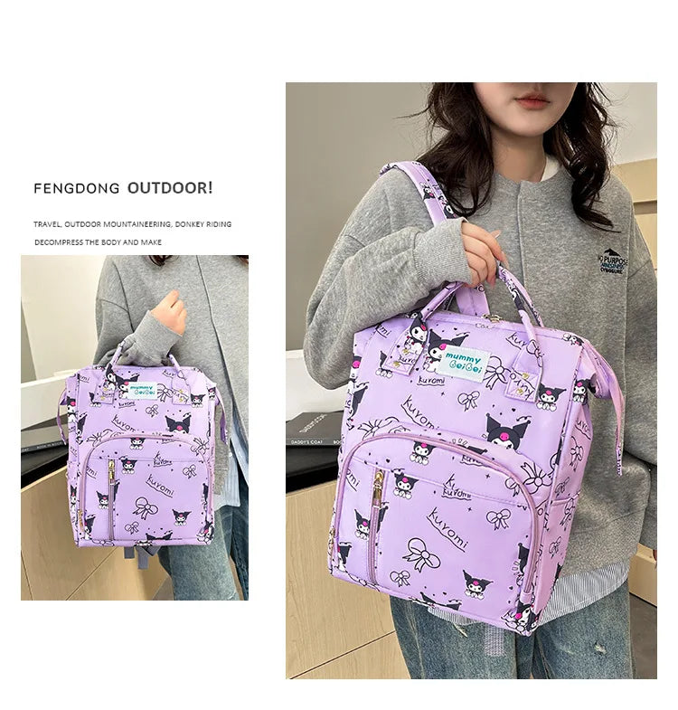 Kuromi New Diaper Bag Backpack Cartoon Cute Baby Diaper Bag Backpack Multifunctional Fashion Lightweight Baby Bag Large Capacity