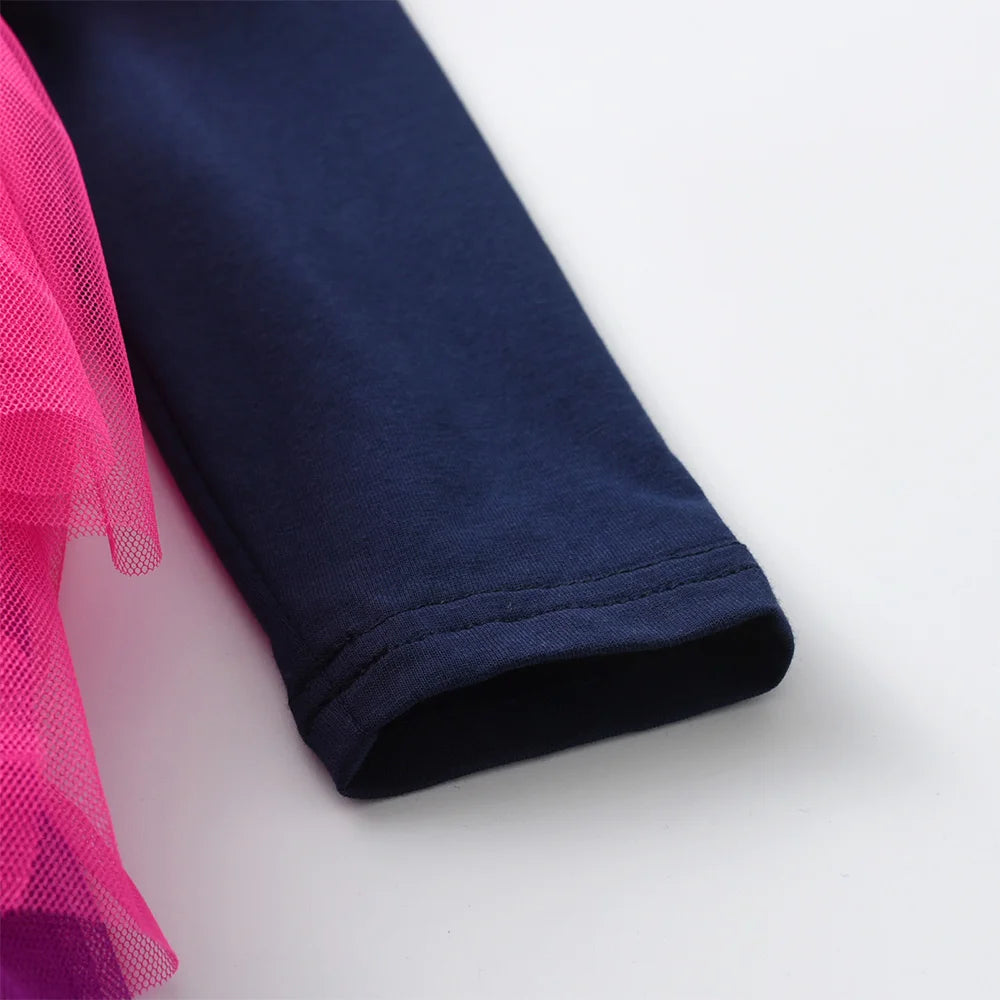 VIKITA Girls Unicorn Print Cartoon Dress Kids Flare Sleeve Prom Gown Girls Gradient Layered Mesh Tulle Tutu Princess Vestidos