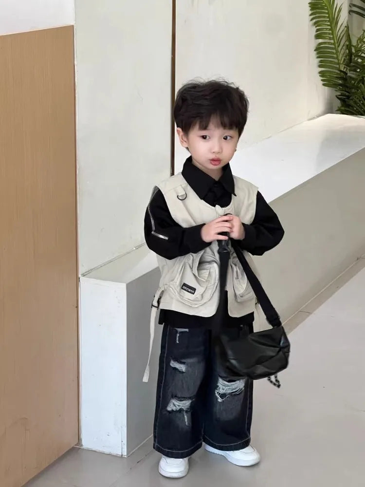 Kids' Korean Style Ripped Jeans Edgy Streetwear Pants for Toddler Boys & Girls Spring/Fall