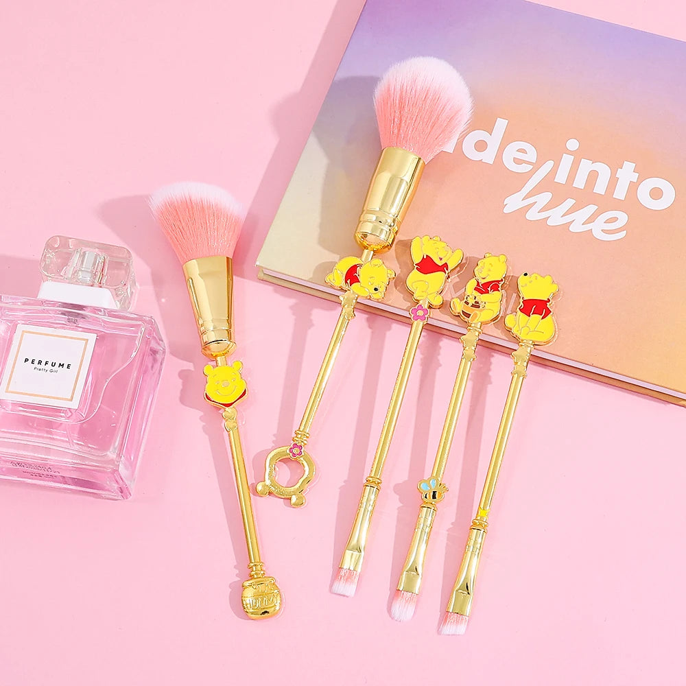 5pcs Winnie the Pooh makeup brush set, metallic texture, cartoon cute Winnie the Pooh eye shadow brush makeup brush