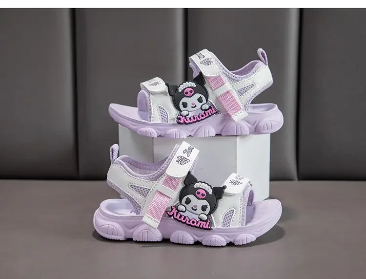 Summer Bestsellers Sanrio Kuromi's New Cute Color-blocked Flat Mesh Breathable and Anti-slip Cartoon Flip-flops for Girls