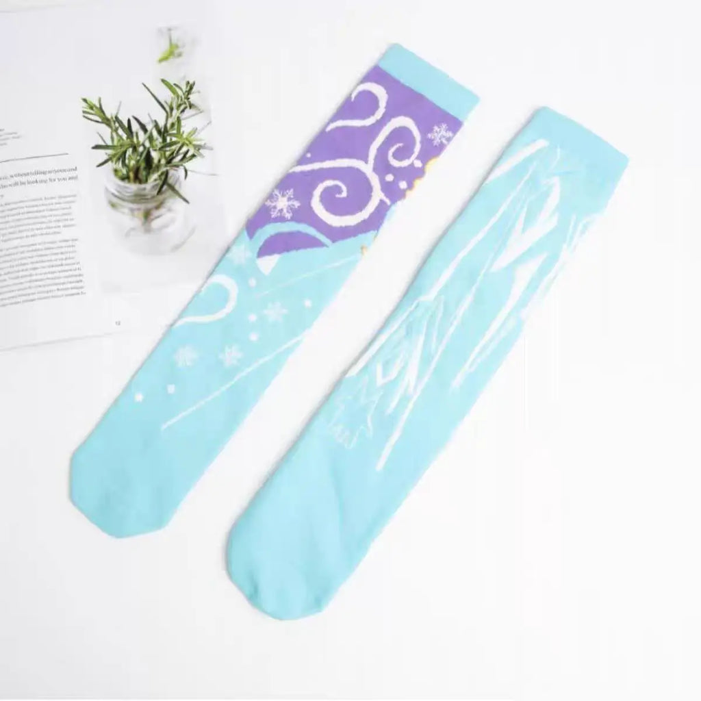 Disney Snow Princess Girl Long Socks Anime Elsa Princess Four Seasons Warm Socks Fashionable Cute Cartoon Children's Socks Gifts